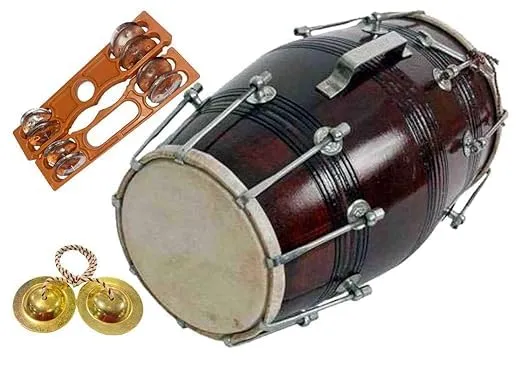 SM' Sai Musicals Professinal Mango Wood Nut & Bold Fitting Dholak Pooja Bhajan& for Musicals events Brown Colour